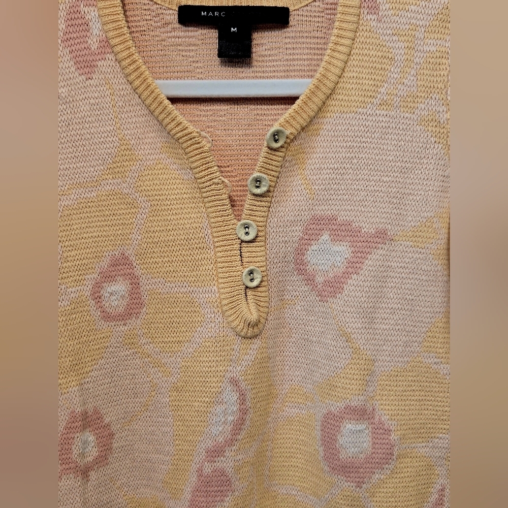 Marc By Marc Jacobs Y2K Floral Knit Henley Sweater Medium Pink Cream Coquette - Picture 9 of 15